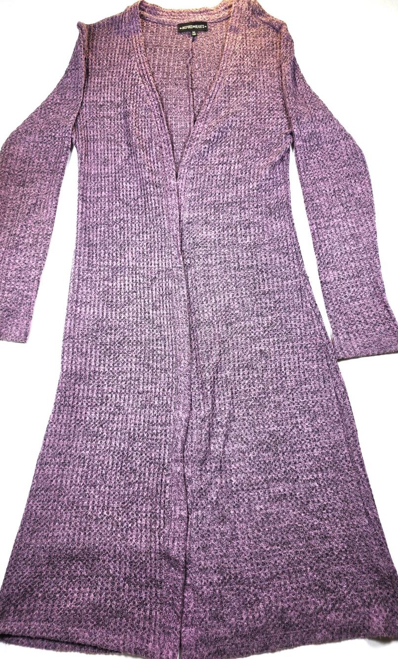 Heathered Purple long, open front, long sleeve knit duster cardigan Size M